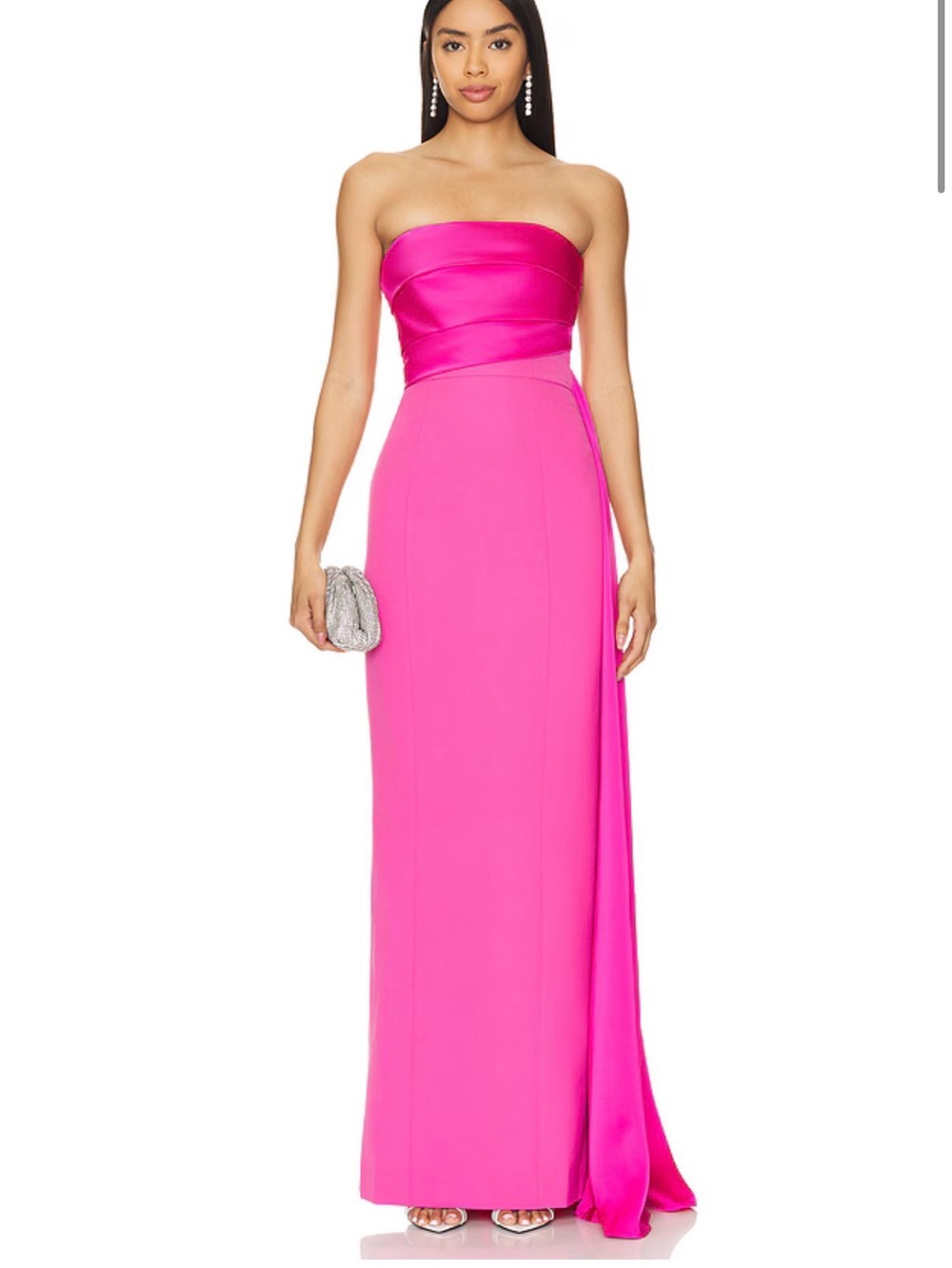 NBD Strapless Hot Pink Column Gown with Side Drape